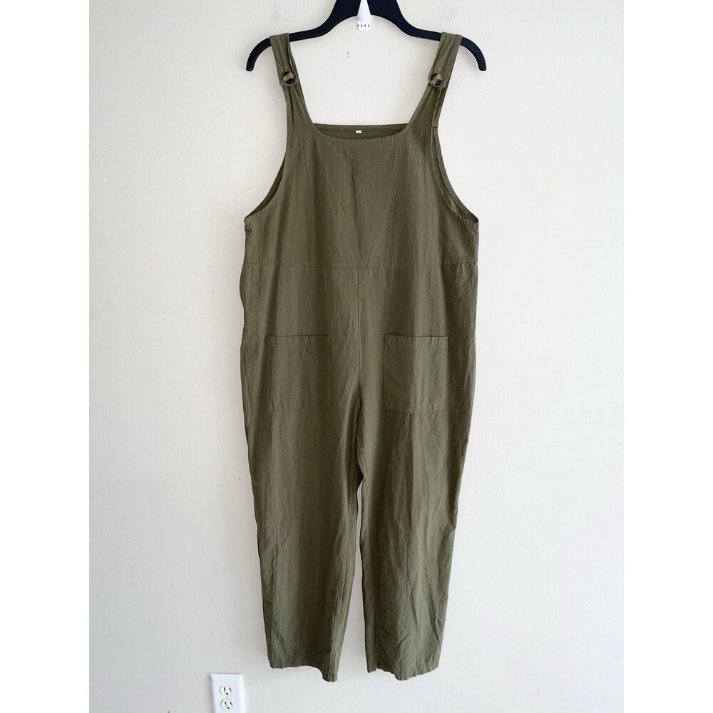 Lagenlook Overall Womens Size L Hunter Green Cotton Blend Slouchy Lightweight - Picture 10 of 10